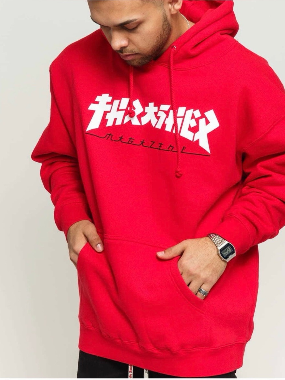 Thrasher Godzilla Red Hoodie Sweatshirt White Logo Unisex Size Large